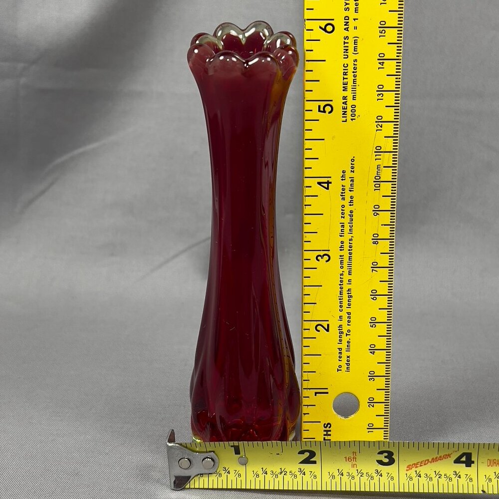 Vtg Fostoria 1229 Ruby Red Heirloom Art Clear Glass Bud 6" Vase 60s Glows - Picture 16 of 16